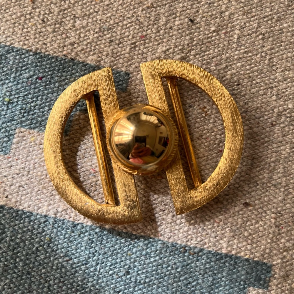 Vintage Gold Tone Art Deco Style Belt Buckle Circle Geometric Clip Mod Designer